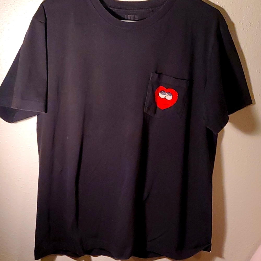 Black shirt with heart on pocket